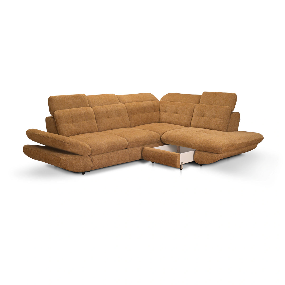 Coltar living SIENA MIC, sezlong dreapta, stofa catifelata verde olive - Monolith ML38, 295x234x100 cm