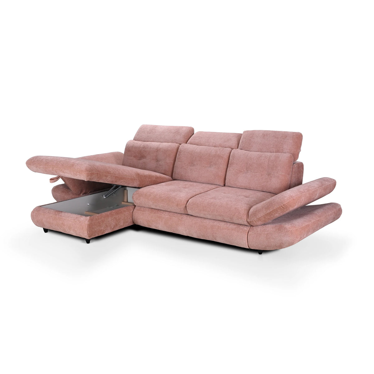 Coltar living SIENA MINI, sezlong stanga, stofa catifelata gri - Velvet F602, 297x181x100 cm