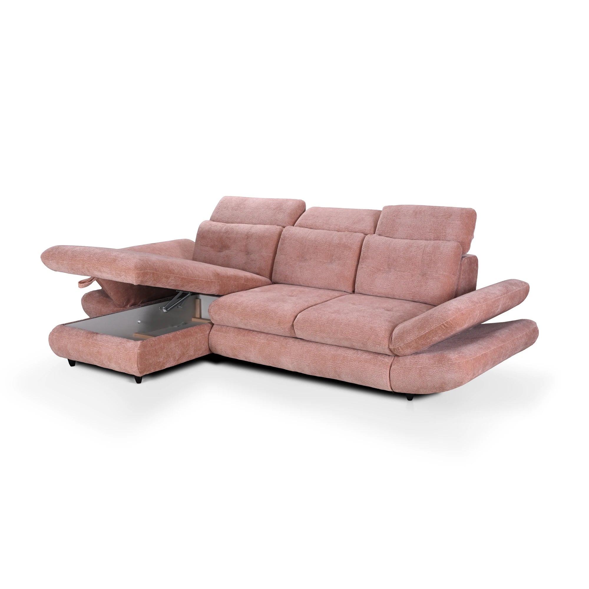 Coltar living SIENA MINI, sezlong stanga, stofa catifelata gri - Velvet F602, 297x181x100 cm