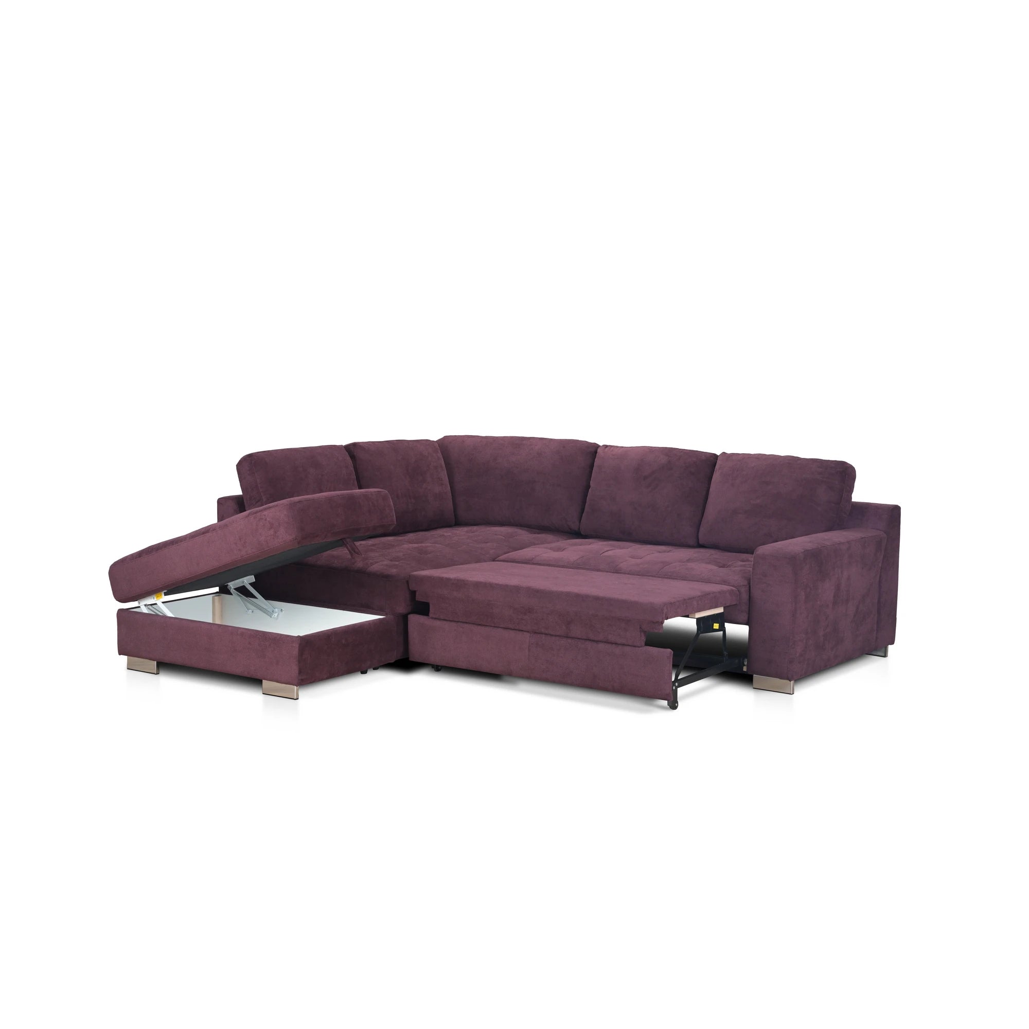 Coltar extensibil modern living ROCA, sezlong stanga, stofa maro - Rimini R071, 262x241x89 cm