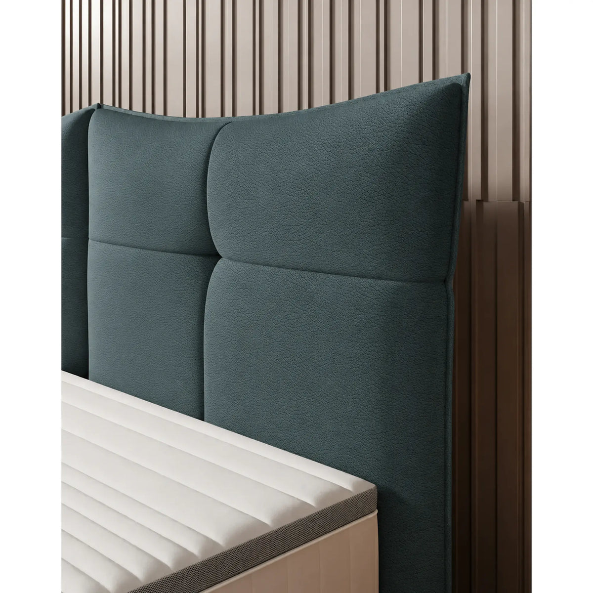 Pat CADIS 180x200, stofa catifelata turcoaz inchis - Riviera 87, cu suport pentru saltea