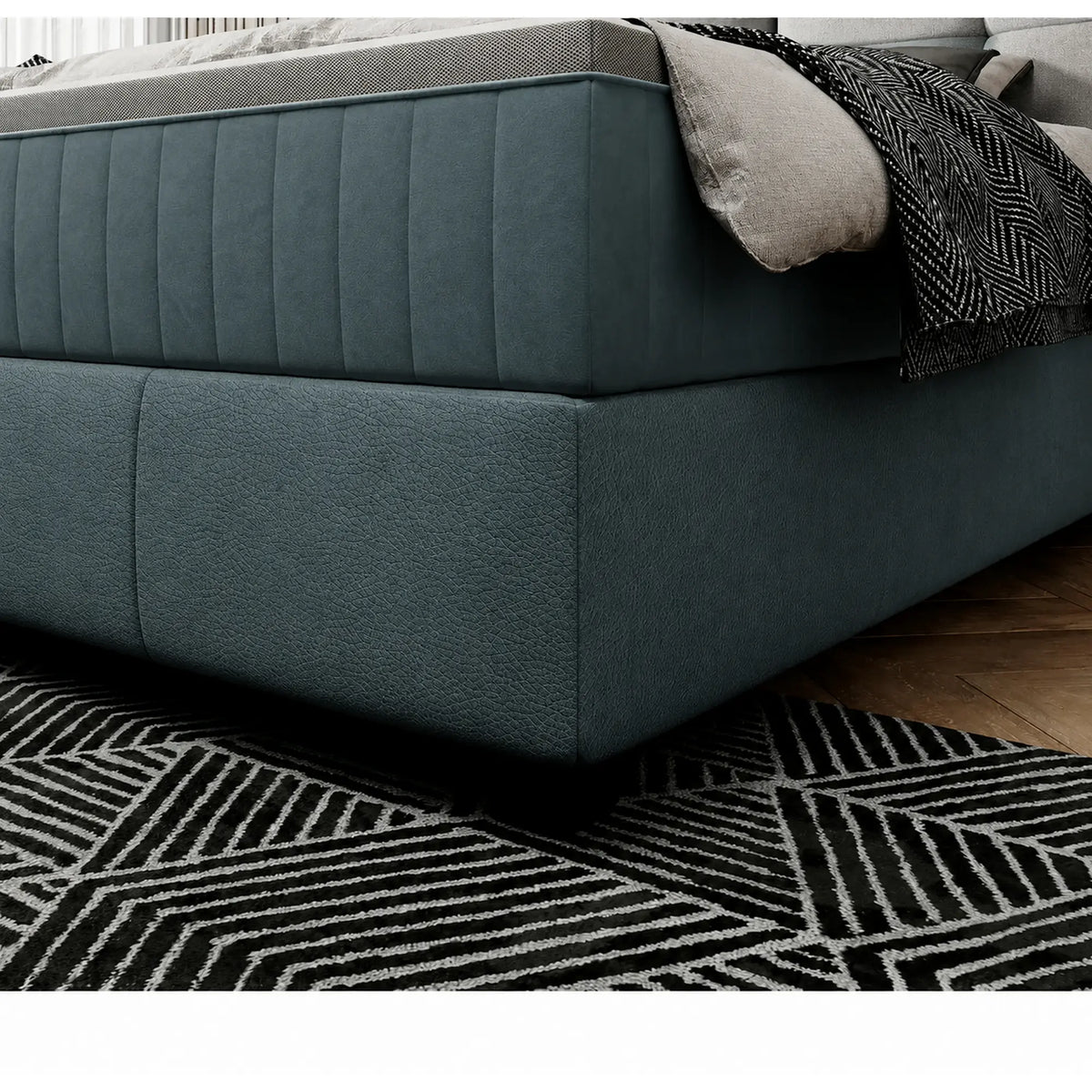 Pat CADIS 180x200, stofa catifelata turcoaz inchis - Riviera 87, cu suport pentru saltea