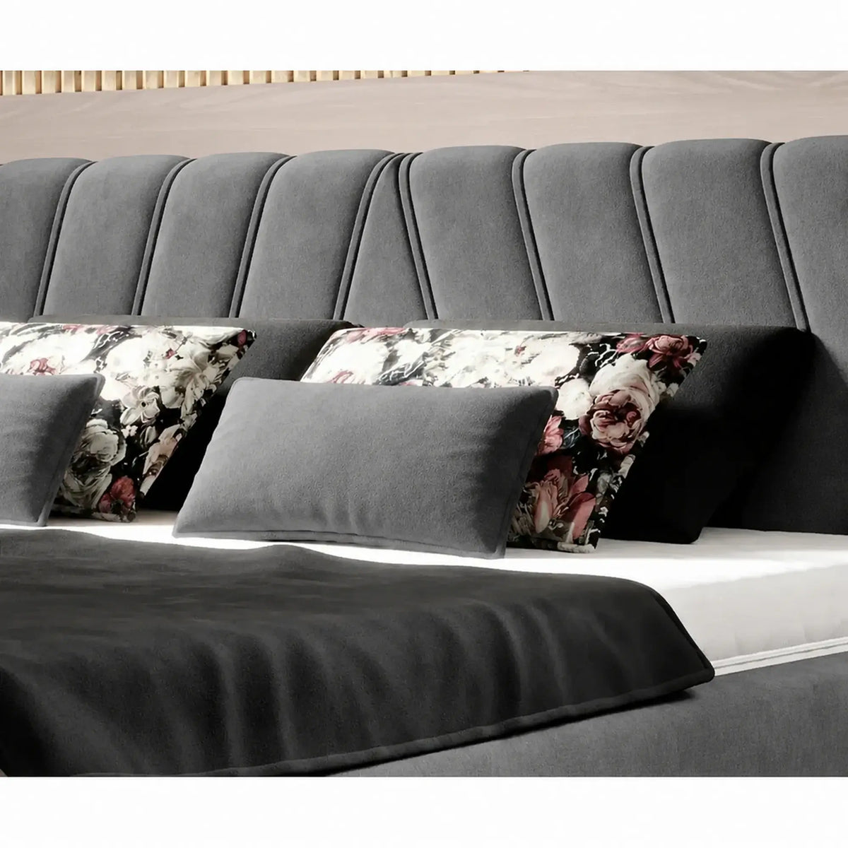 Pat CALYPSO SR 160x200, stofa catifelata gri - Palladium 15, cu somiera si sistem de reglare a inaltimii
