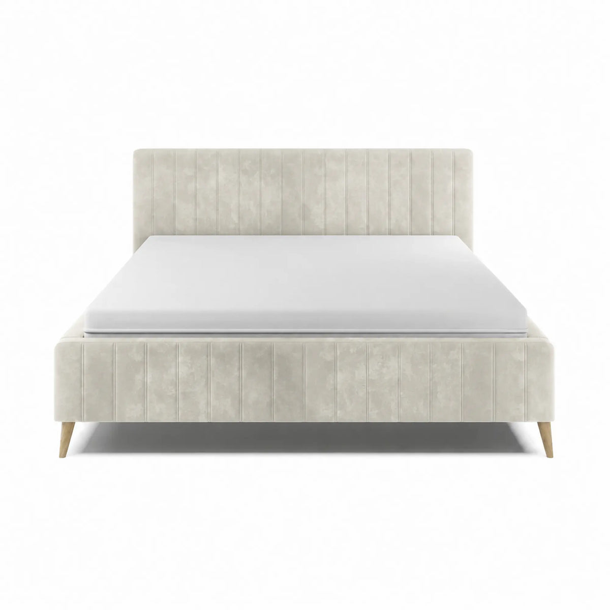 Pat MAGGIE SR 180x200, stofa catifelata crem - Riviera 21, cu suport saltea si sistem de reglare