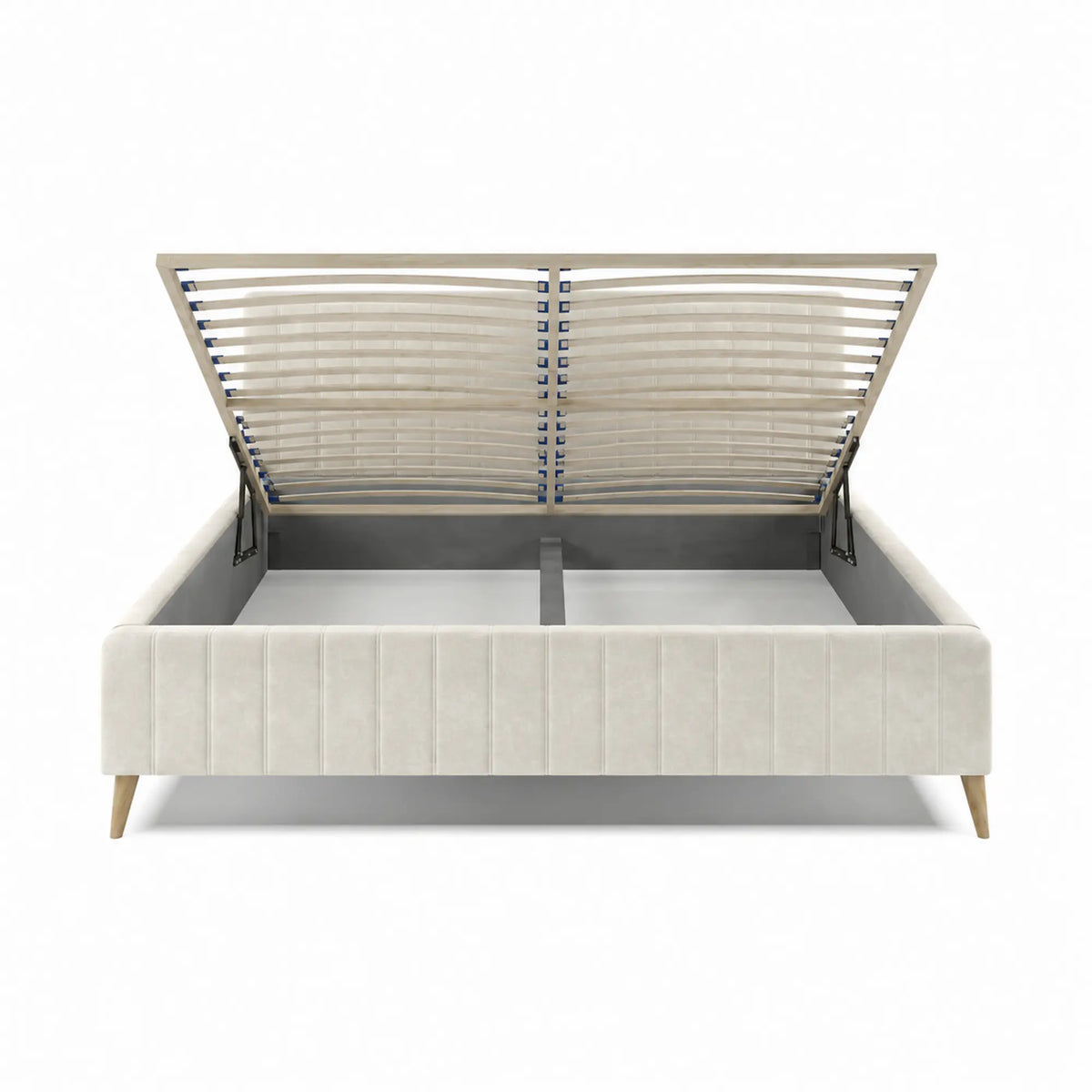 Pat MAGGIE SR 180x200, stofa catifelata crem - Riviera 21, cu suport saltea si sistem de reglare