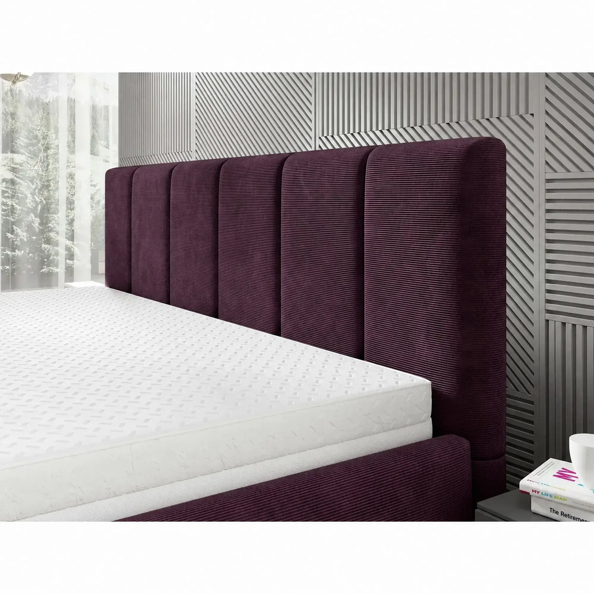 Pat RIVA SR 160x200, stofa catifelata violet - Whisper 14, cu suport saltea si sistem de reglare