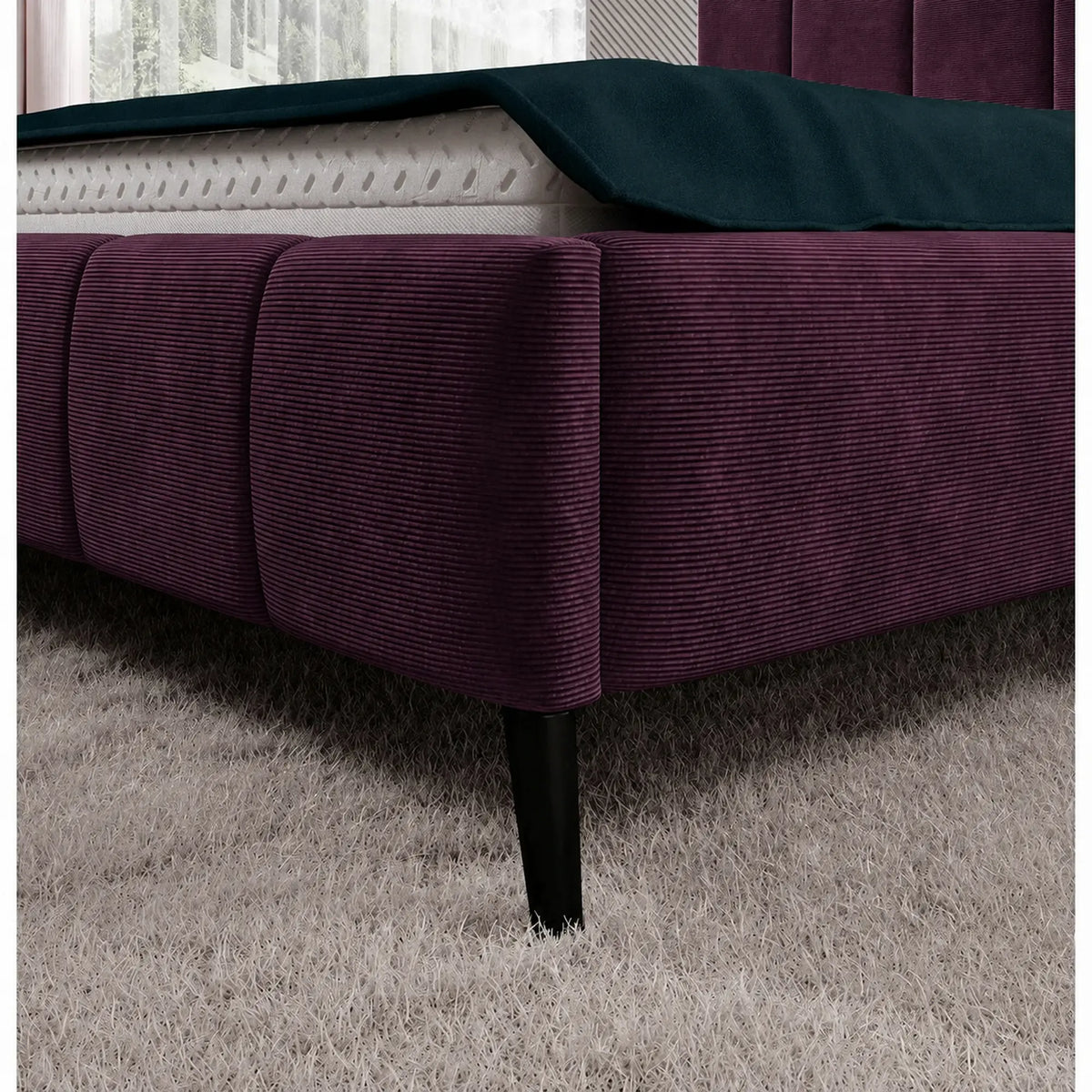 Pat RIVA SR 160x200, stofa catifelata violet - Whisper 14, cu suport saltea si sistem de reglare