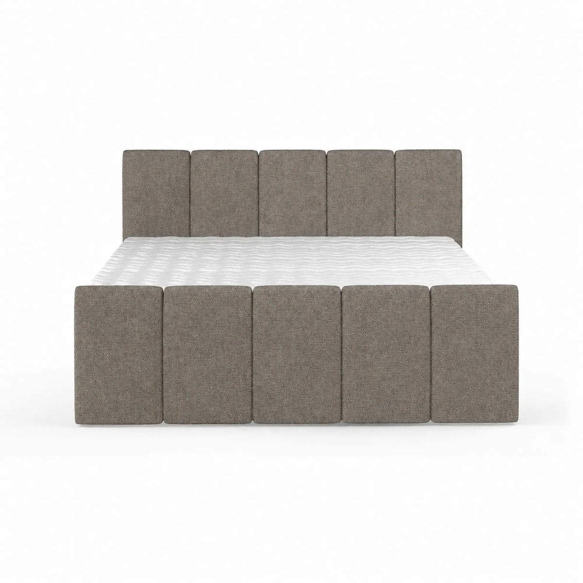 Pat boxspring FRESCO 160x200, stofa clasica maro - Austin 04, cu saltele, topper si 2 lazi pentru depozitare