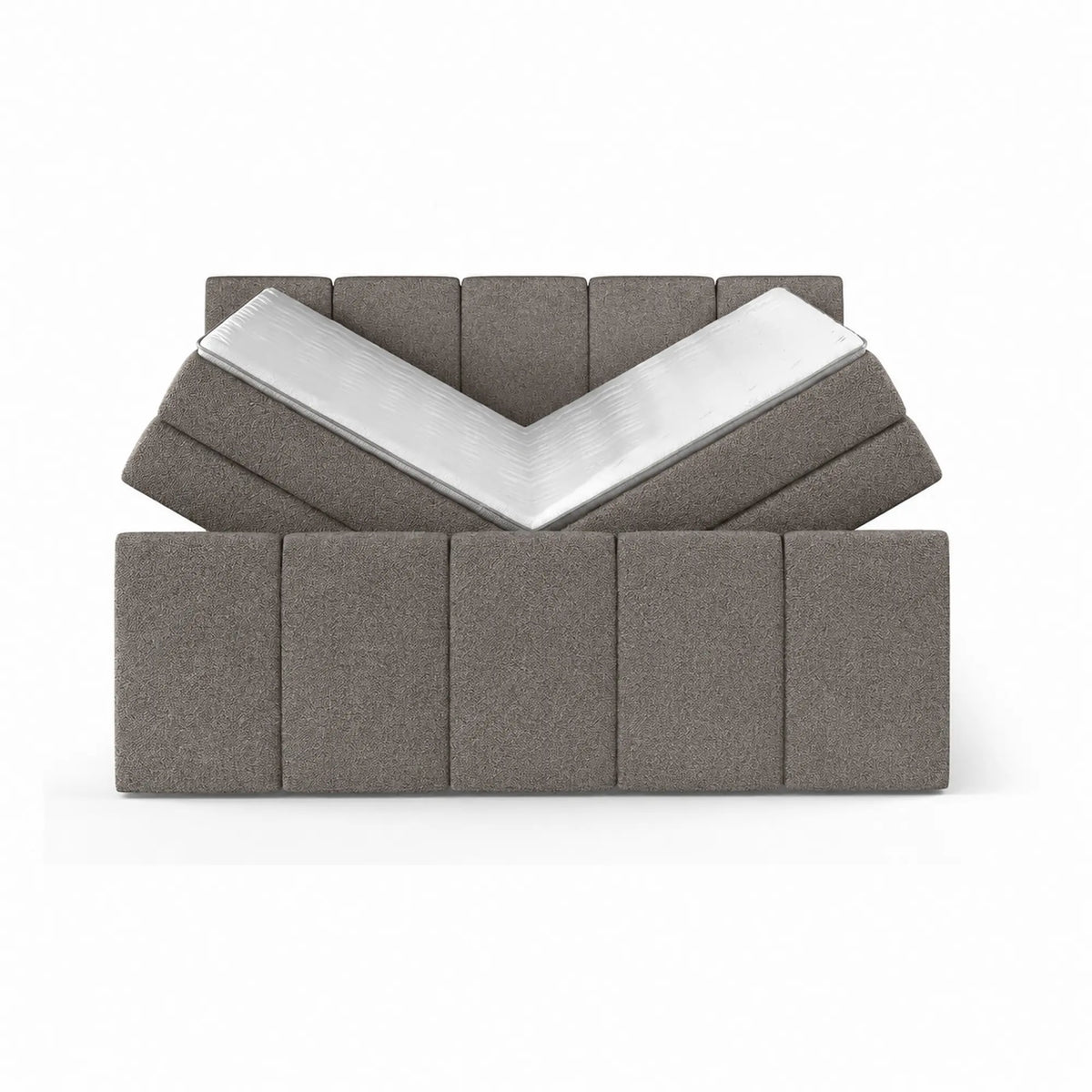 Pat boxspring FRESCO 160x200, stofa clasica maro - Austin 04, cu saltele, topper si 2 lazi pentru depozitare