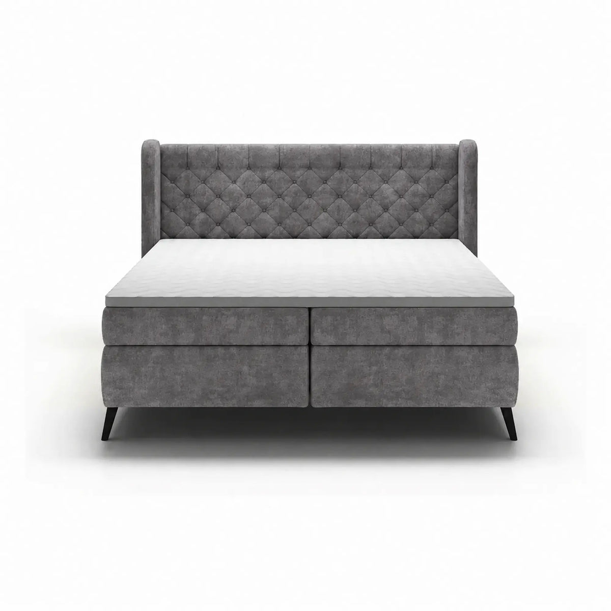 Pat boxspring MADISON 180x200, stofa catifelata gri - Salvador 14, cu saltele si topper