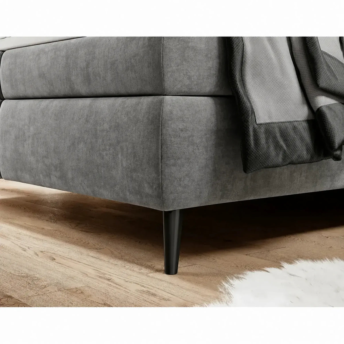 Pat boxspring MADISON 180x200, stofa catifelata gri - Salvador 14, cu saltele si topper