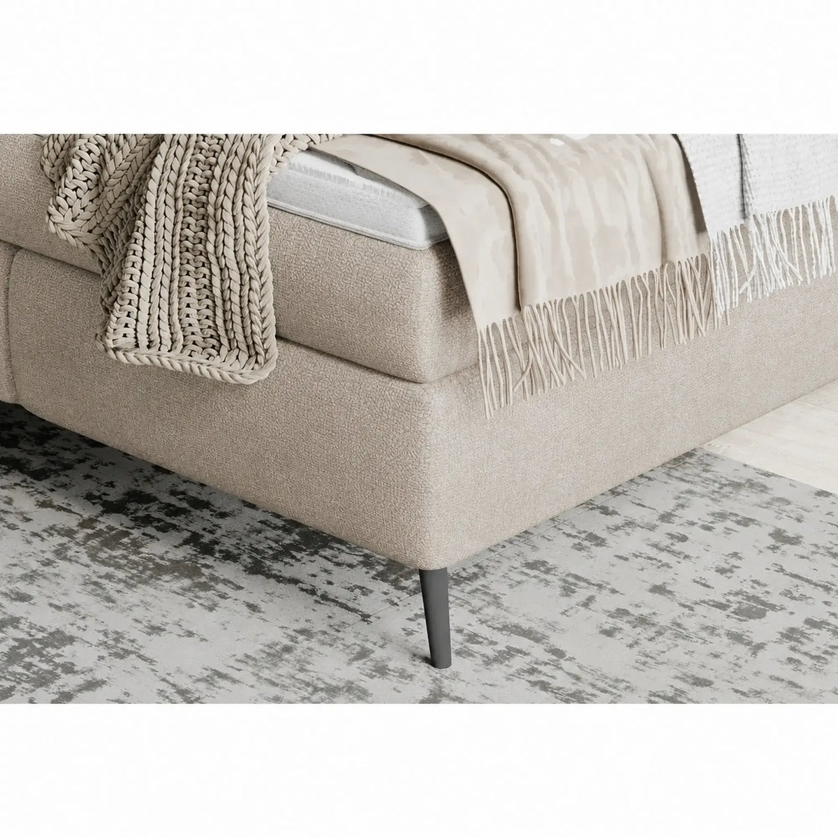 Pat tapitat boxspring LUCIO 180x200, stofa catifelata bej deschis - Ontario 02, cu saltele si topper