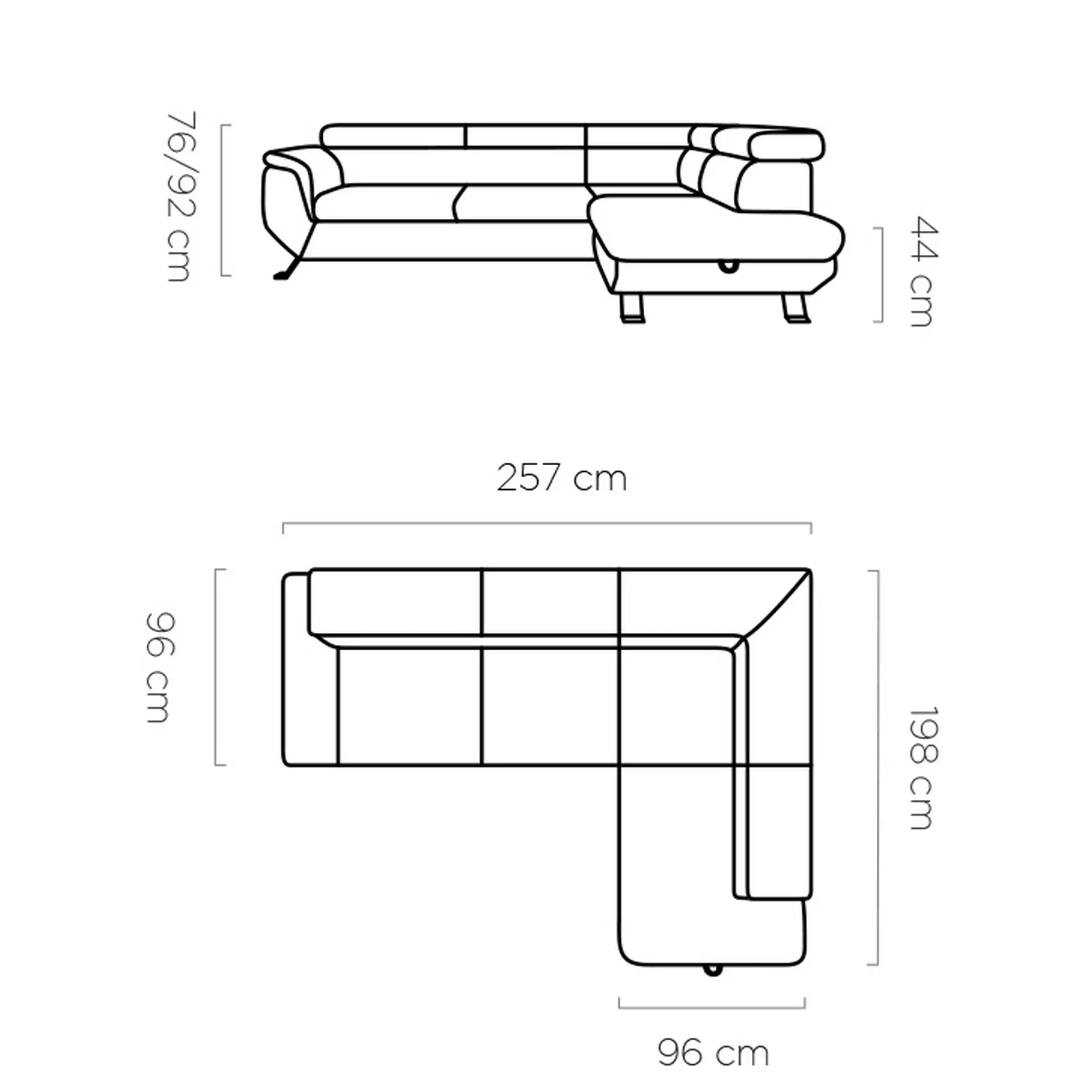 Coltar extensibil RAVEN L, personalizabil materiale Gama Oferta Avantaj, cu lada depozitare, 257x198x92 cm