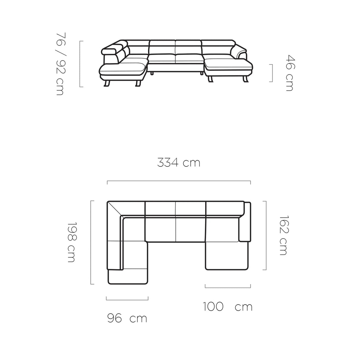 Coltar extensibil RAVEN XL, personalizabil materiale Gama Oferta Avantaj, cu lada depozitare, 334x198x92 cm
