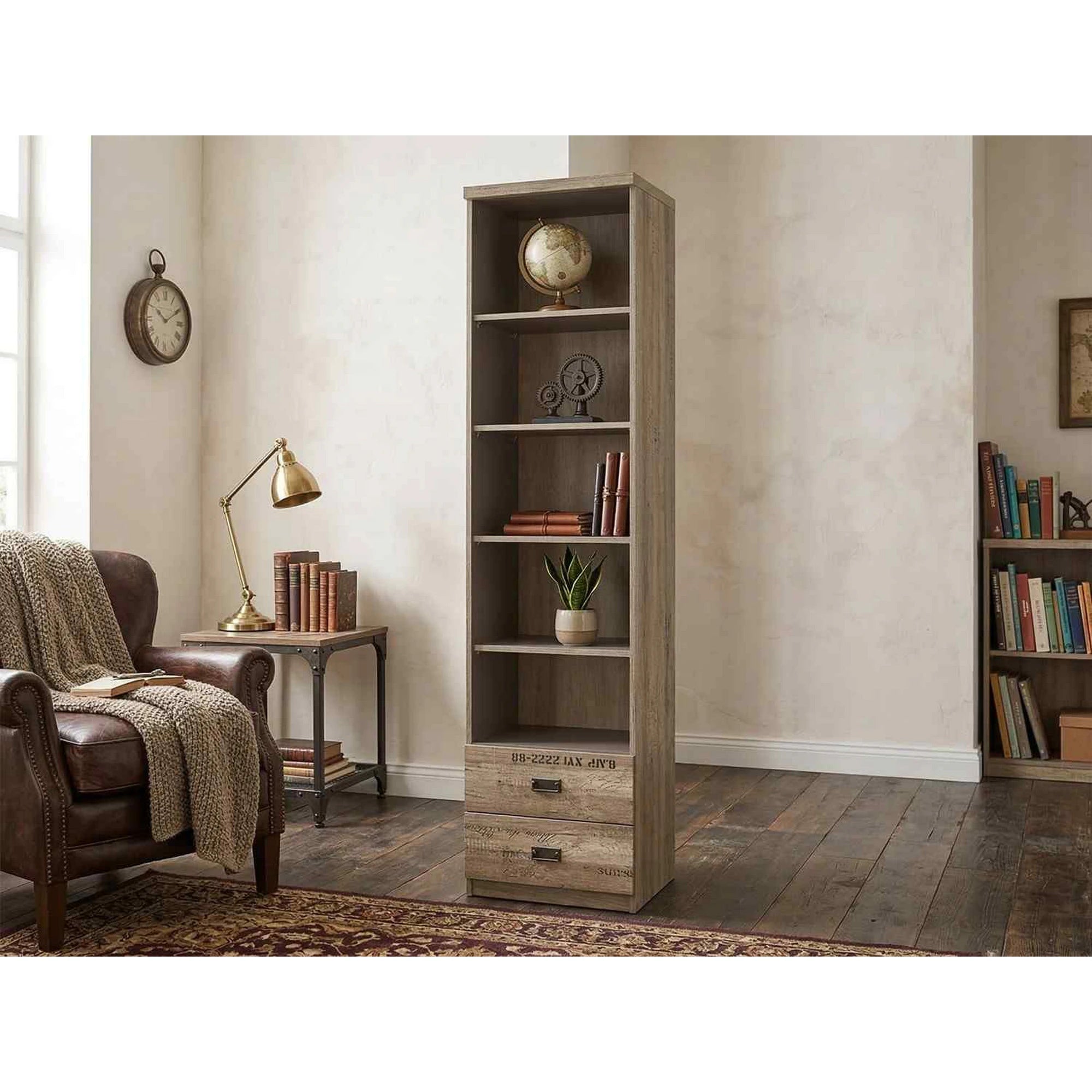 Biblioteca MALCOLM, stejar inchis, PAL laminat, 50x40x206 cm