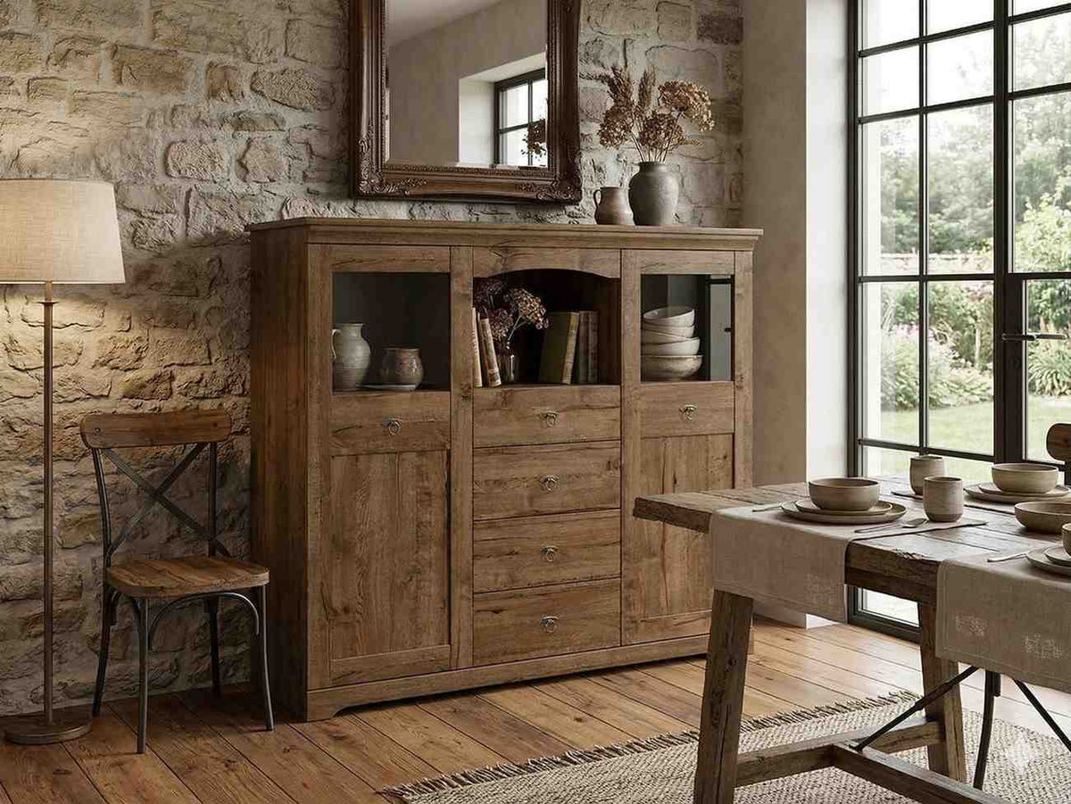 Vitrina PATRAS KOM2W4S, stejar april, PAL, 153x45x129 cm