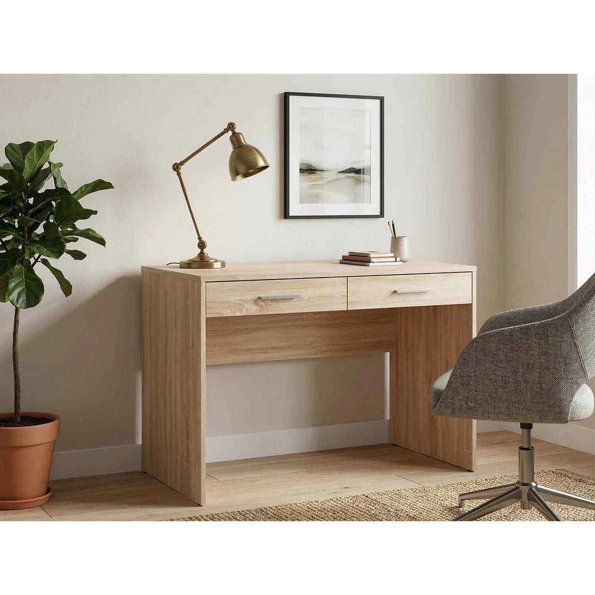 Birou NEPO PLUS, stejar sonoma, PAL laminat, cu 2 sertare, 100x59x76 cm
