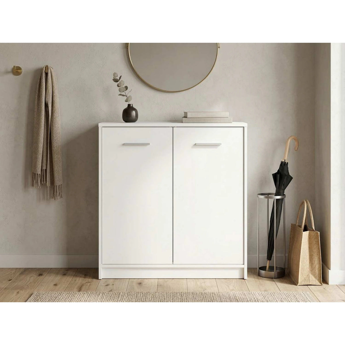 Comoda NEPO PLUS, alb, PAL laminat, cu 2 usi, 80x34x84 cm