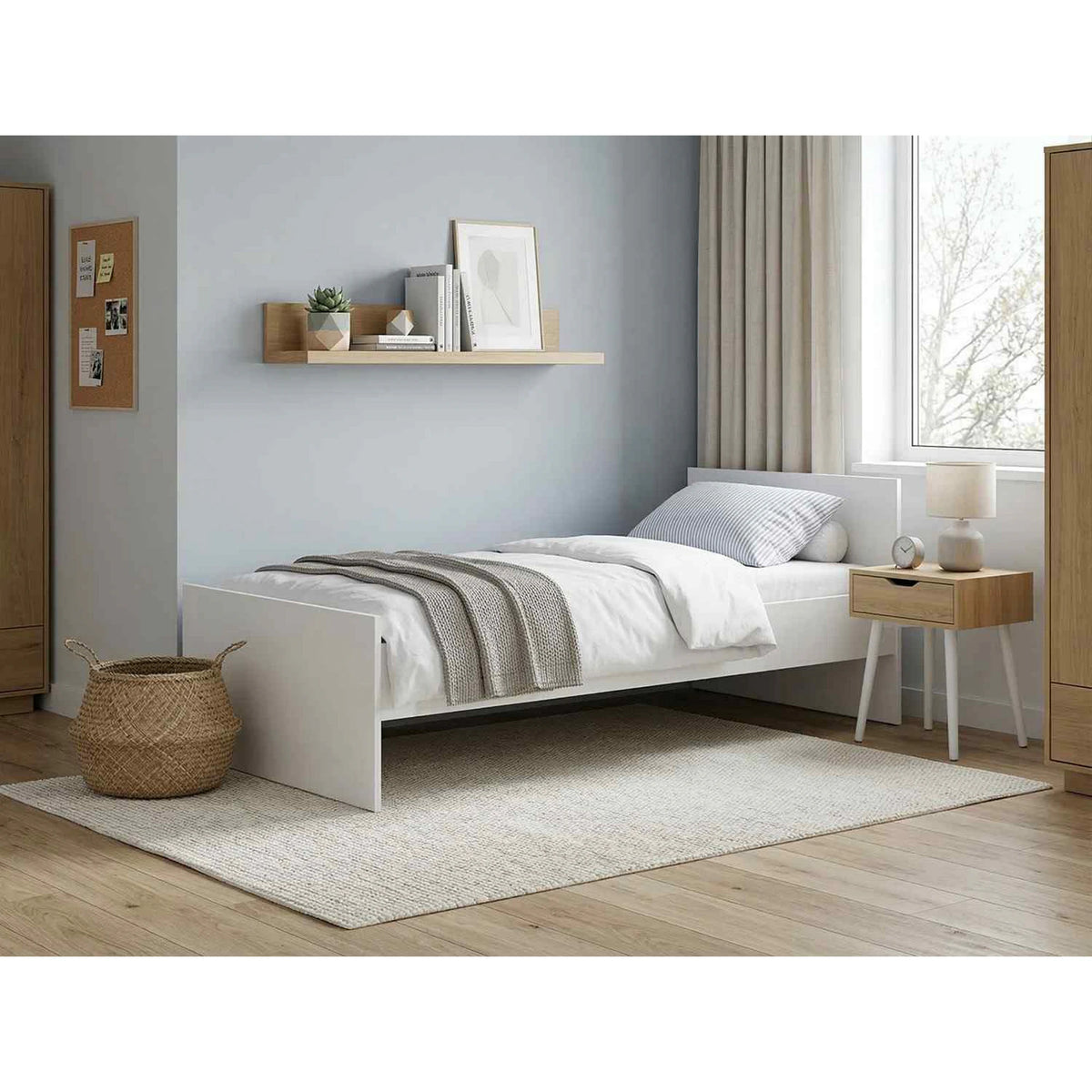 Cadru pat NEPO PLUS 90x200, alb, PAL laminat/metal