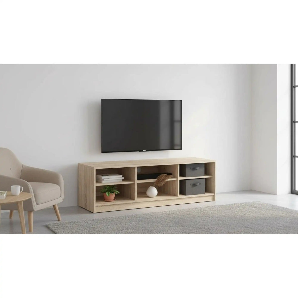 Comoda TV NEPO PLUS, stejar sonoma, PAL laminat, 139x47x43 cm