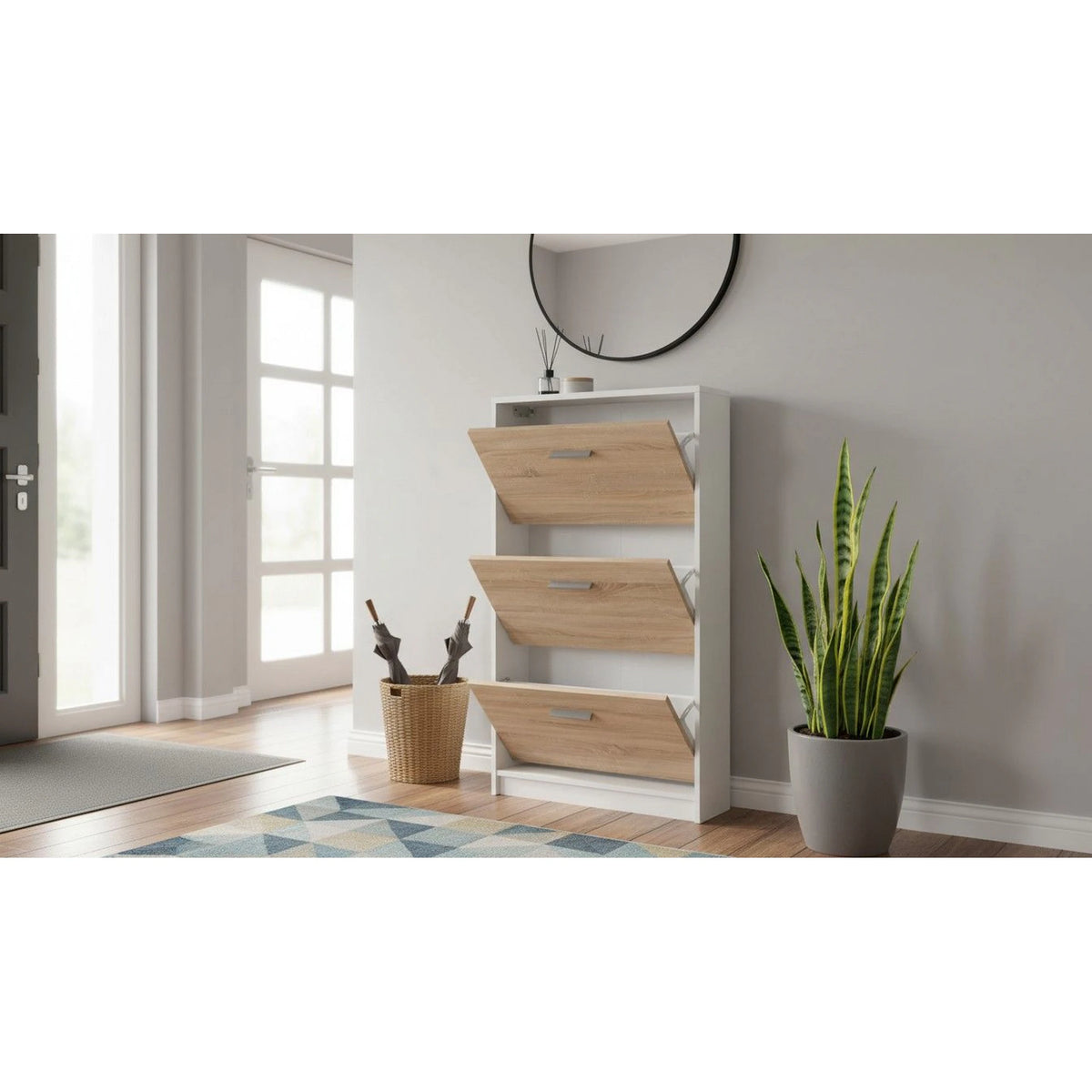 Pantofar NEPO PLUS, stejar sonoma/alb, PAL laminat, 70x18x121 cm