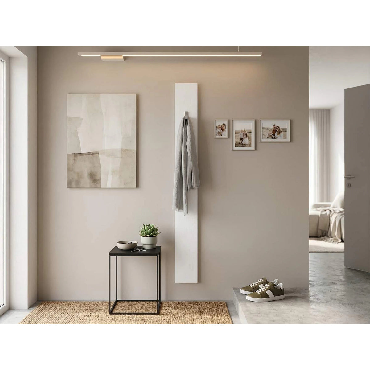 Cuier pentru hol NEPO PLUS, alb, PAL laminat, 15x2x135 cm