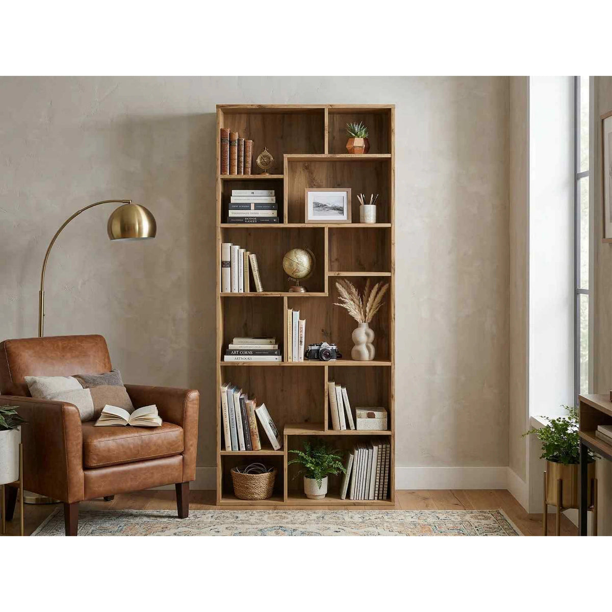 Biblioteca TETRIX, stejar wotan, PAL melaminat, 88x34x198 cm