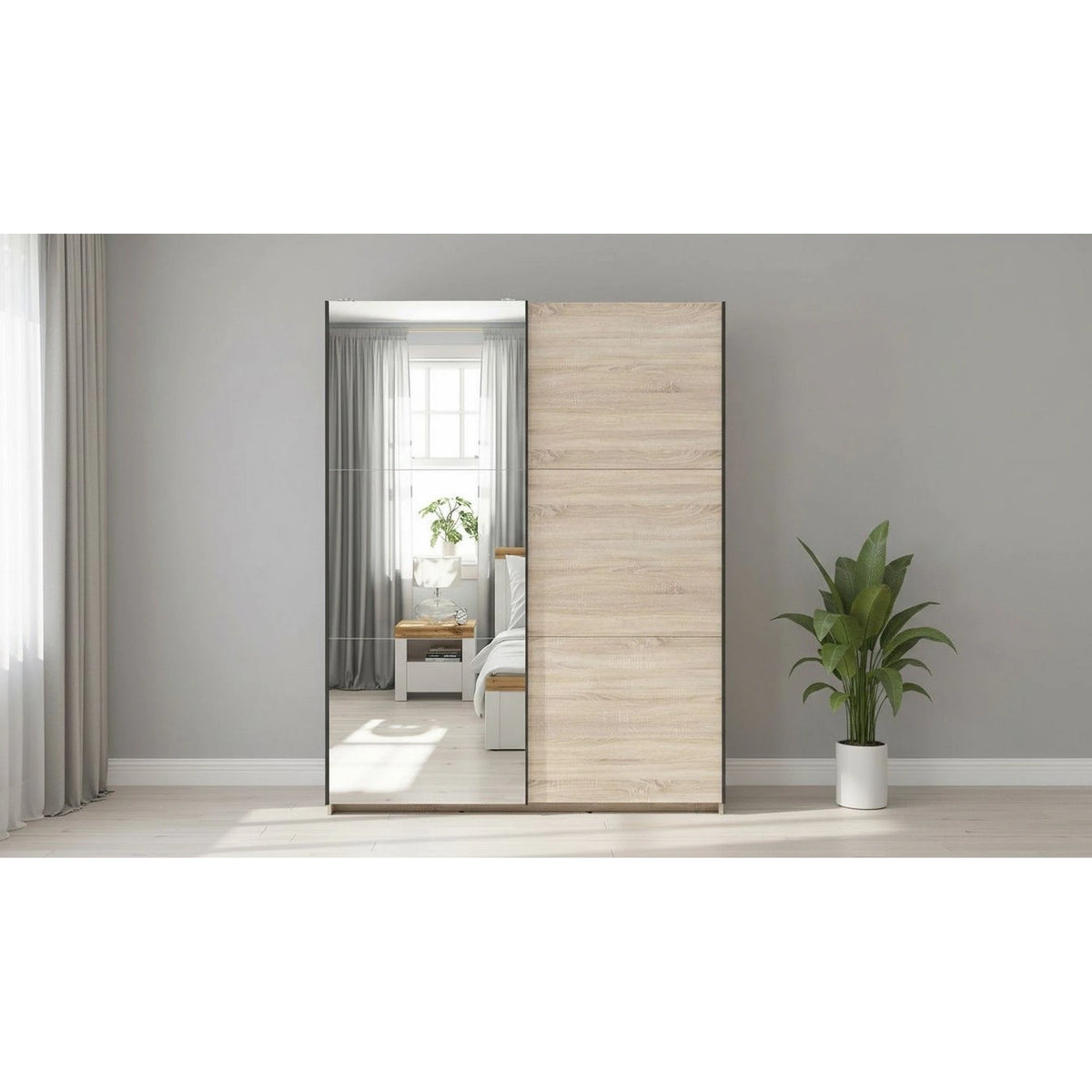 Dulap TETRIX, stejar sonoma, PAL, cu 2 usi si oglinda, 154x60x196 cm