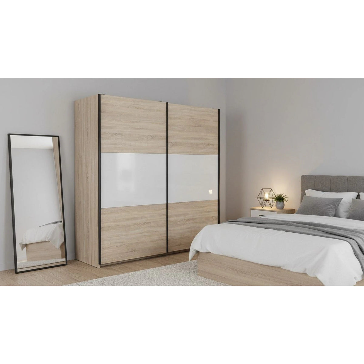 Dulap TETRIX, stejar sonoma/alb lucios, PAL, cu 2 usi, 183x60x196 cm