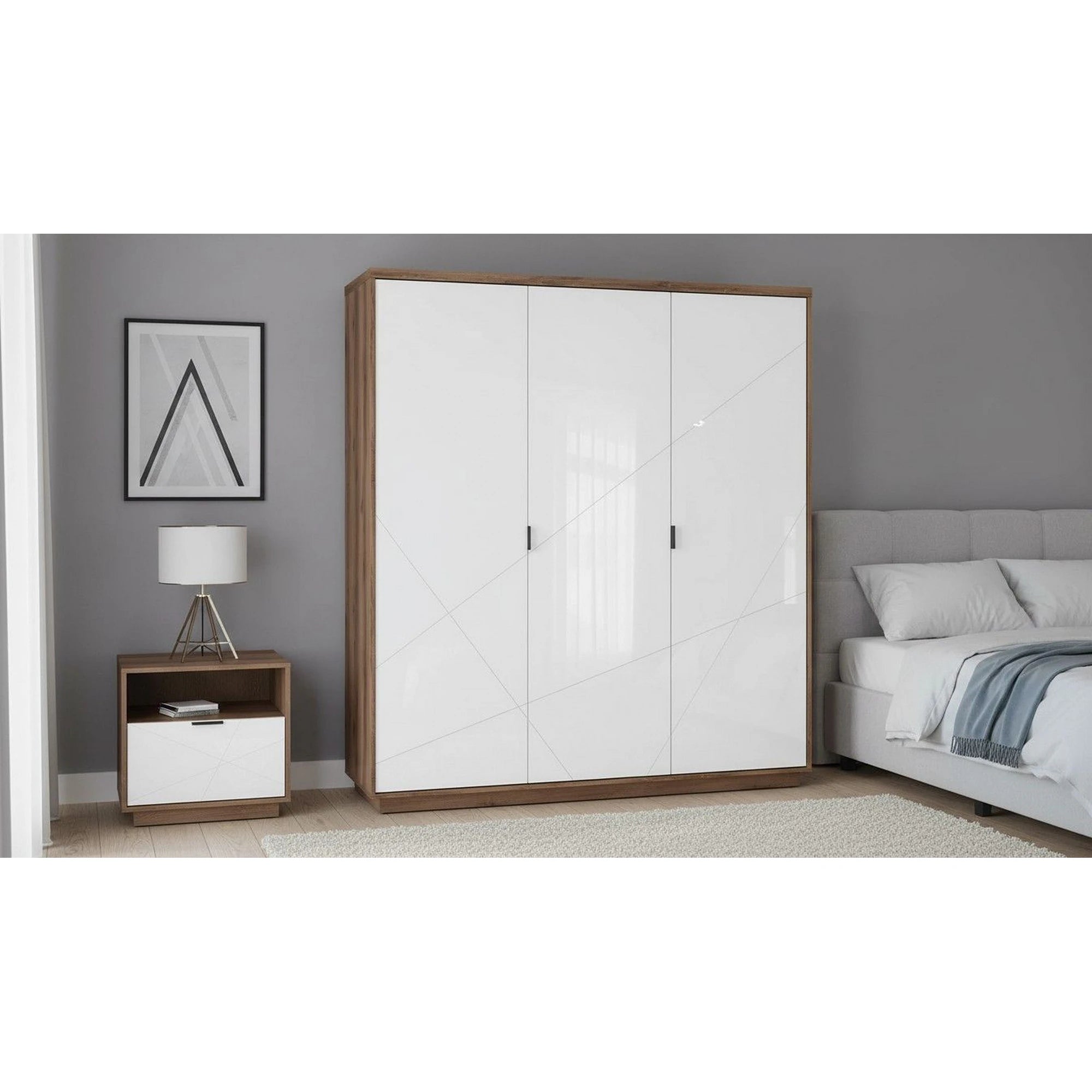 Dulap FORN, nuc/alb lucios, PAL melaminat, cu 3 usi, 180x57x201 cm