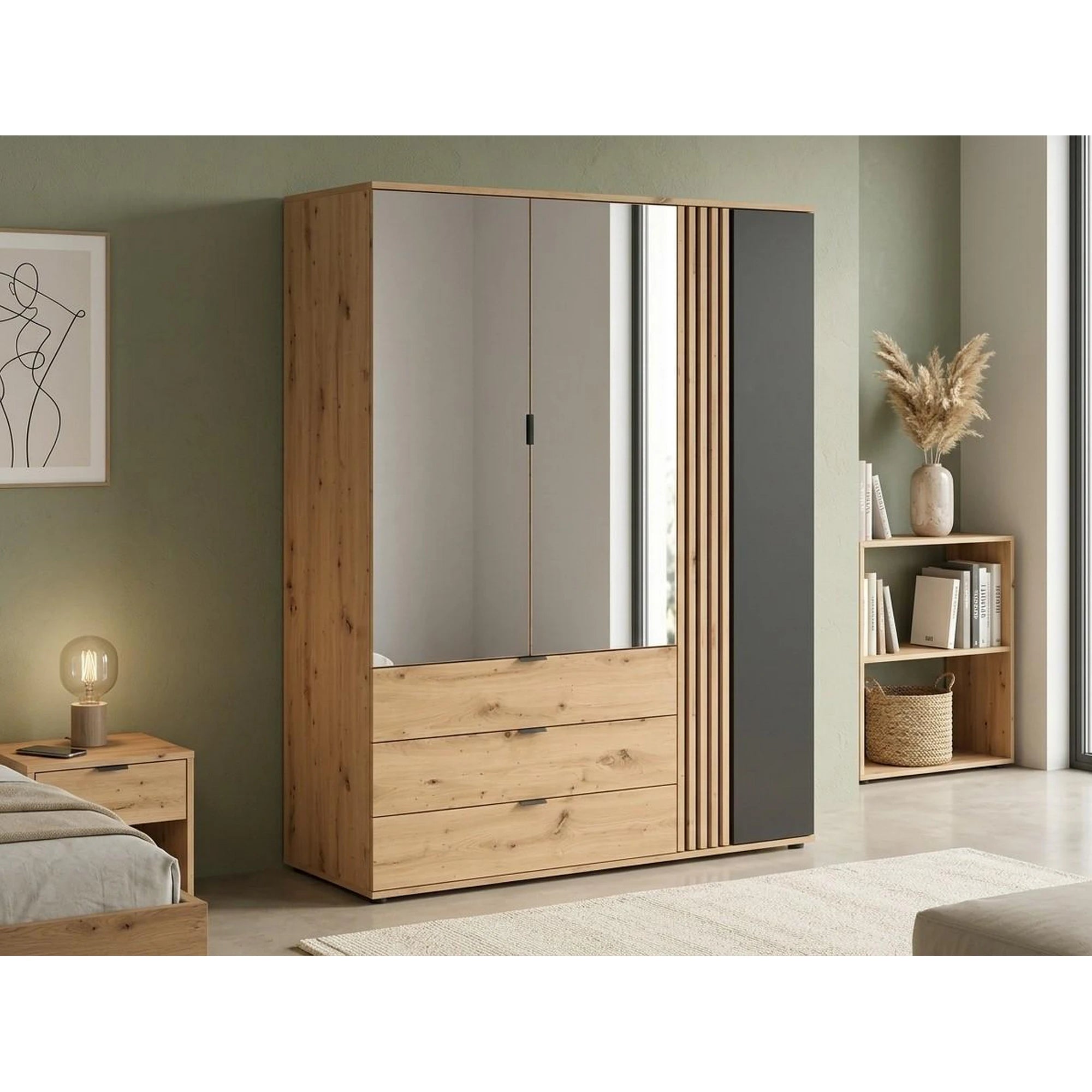 Dulap VABRES, stejar artisan/negru mat, PAL laminat, 151x56x196 cm