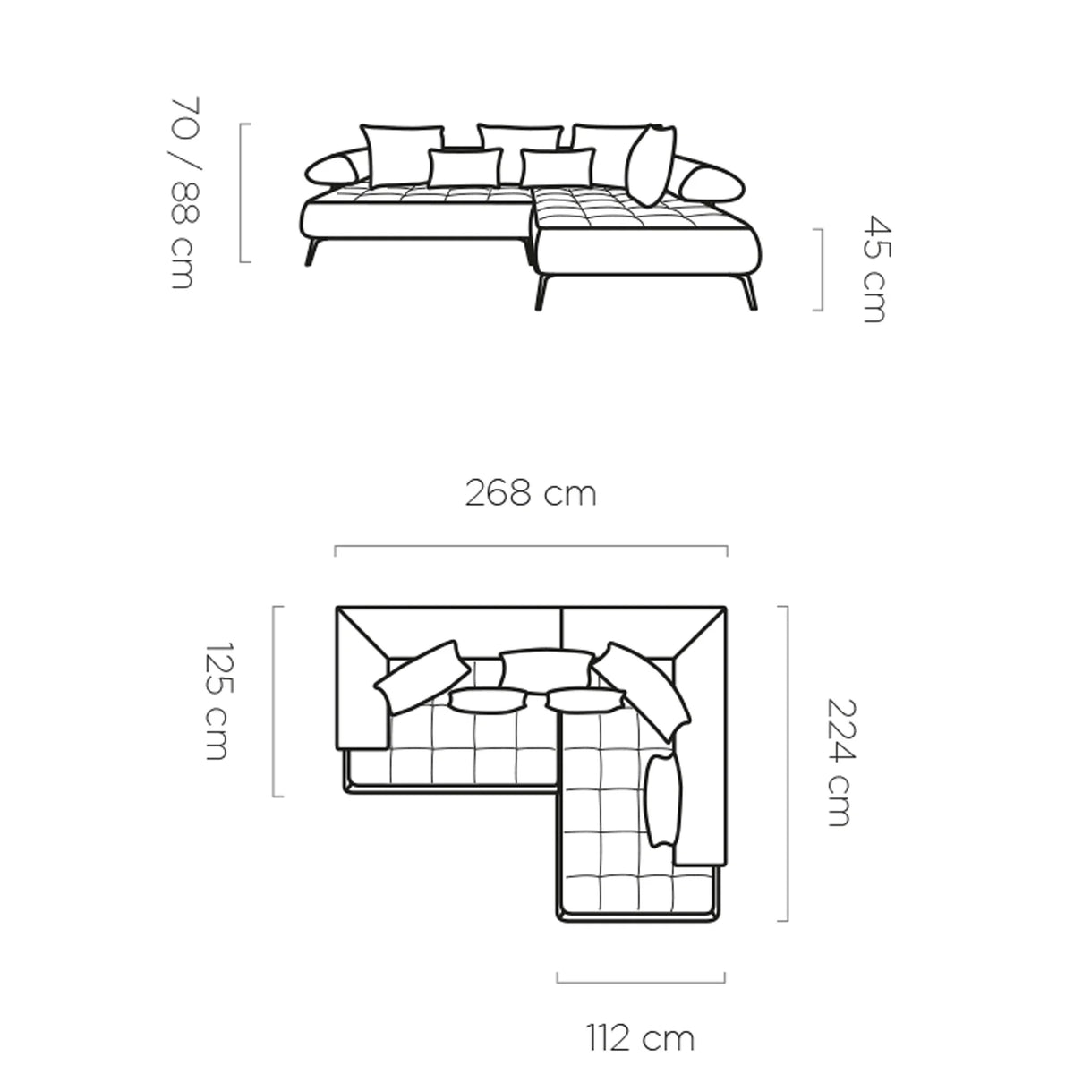 Coltar SELEDO L, personalizabil materiale gama Oferta Avantaj, cu reglaj electric, 268x224x88 cm