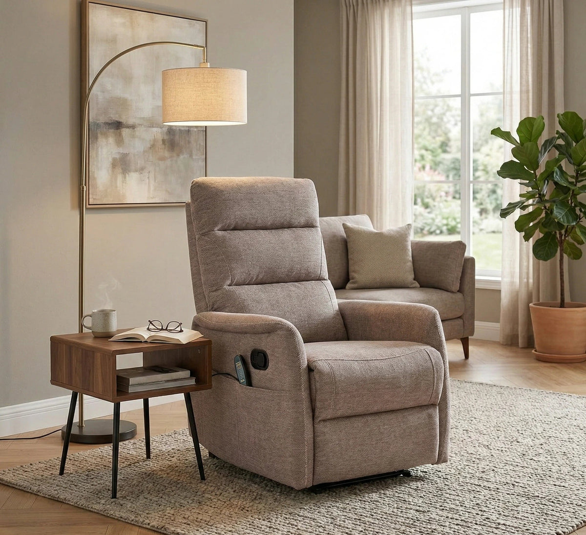 Fotoliu recliner SOLON M, stofa clasica bej - Brego 34, 74x86/162x106 cm