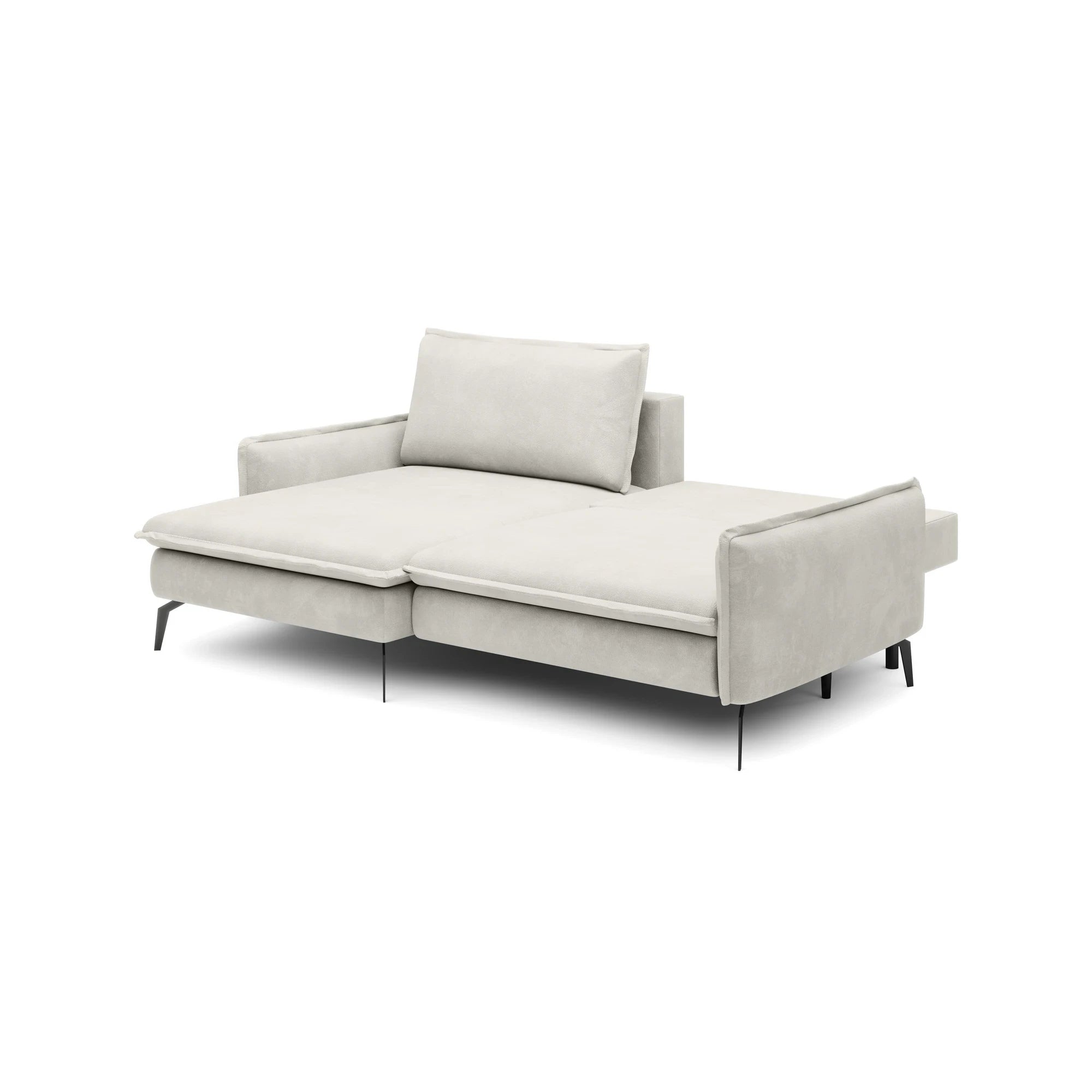 Coltar extensibil GLOSSY, sezlong stanga, stofa catifelata crem - Whisper 01, Gama Premium, cu lada depozitare, 226x162x88 cm