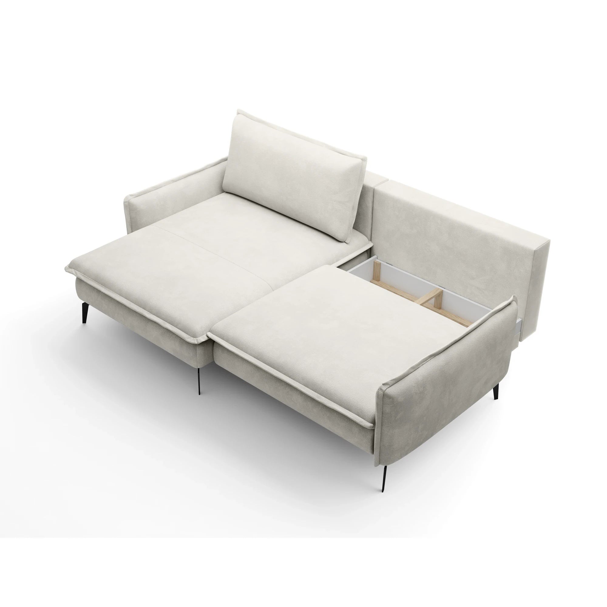 Coltar extensibil GLOSSY, sezlong stanga, stofa catifelata crem - Whisper 01, Gama Premium, cu lada depozitare, 226x162x88 cm
