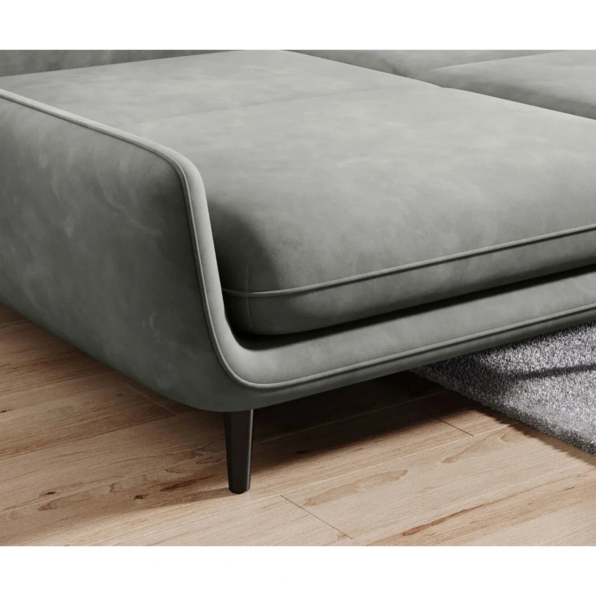 Coltar extensibil SOLANO, sezlong stanga, stofa catifelata bej - Whisper 3, Gama Premium, cu lada depozitare, 260x167x83 cm