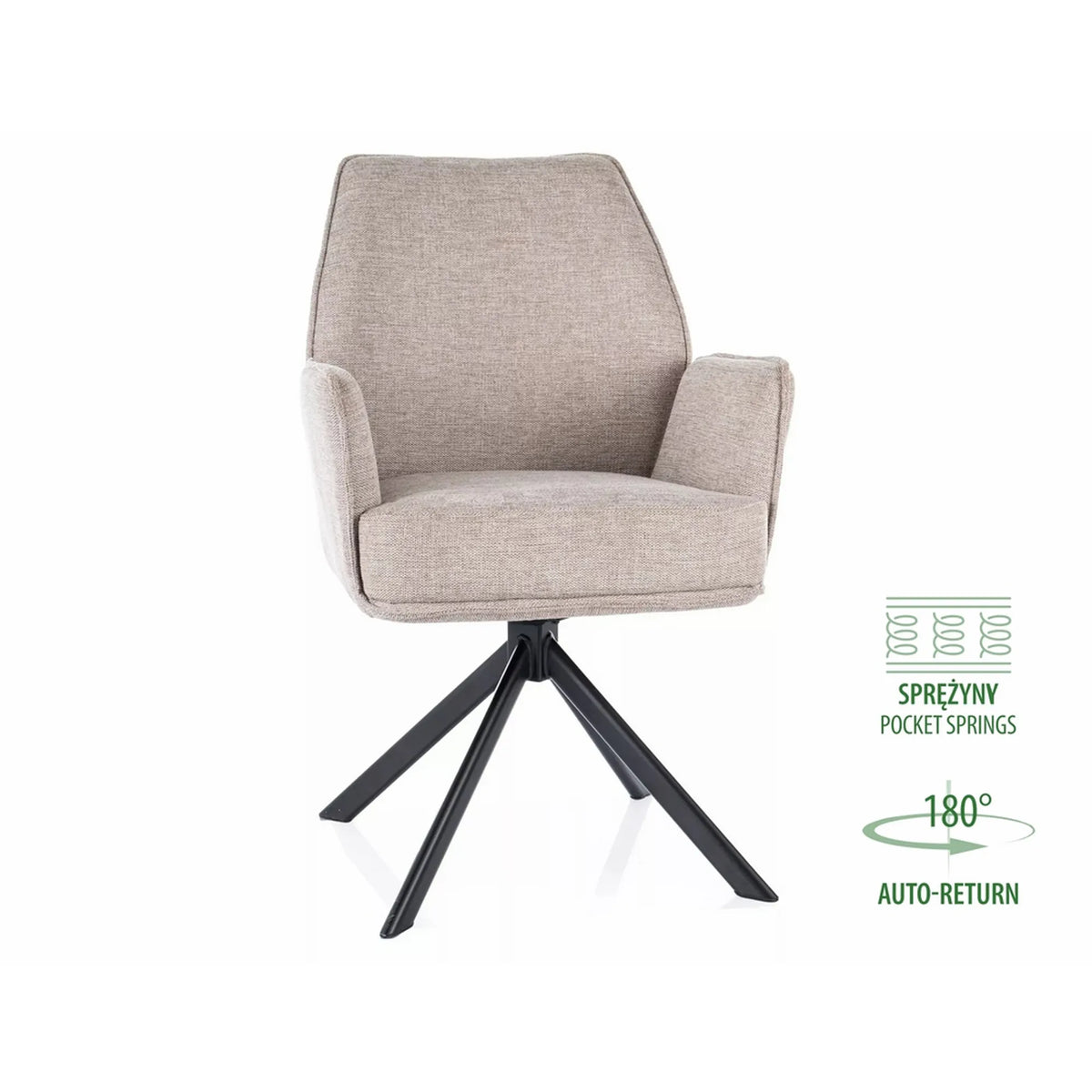 Scaun rotativ HUGO, bej/negru, stofa clasica/metal, 58x46x90 cm