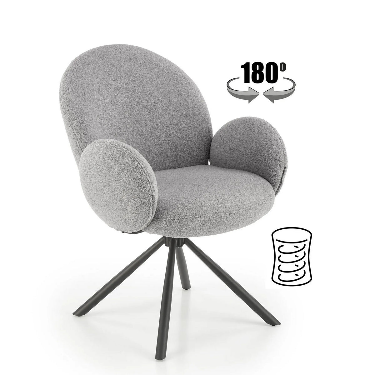 Scaun rotativ K498, gri, stofa/metal, 64x63x90 cm