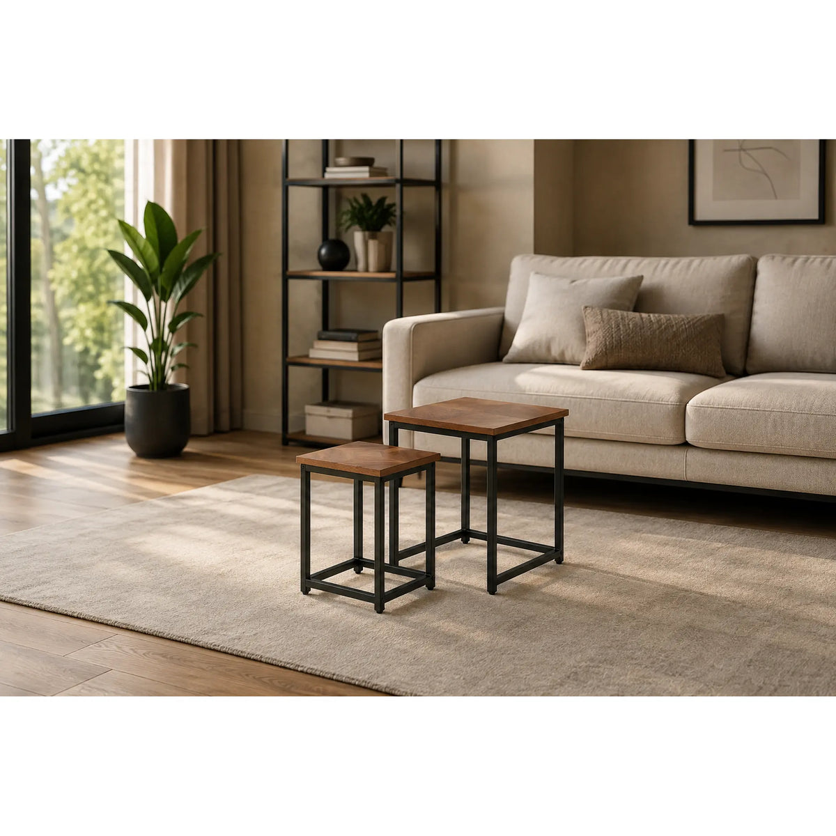 Set 2 masute cafea ELZA, nuc/negru