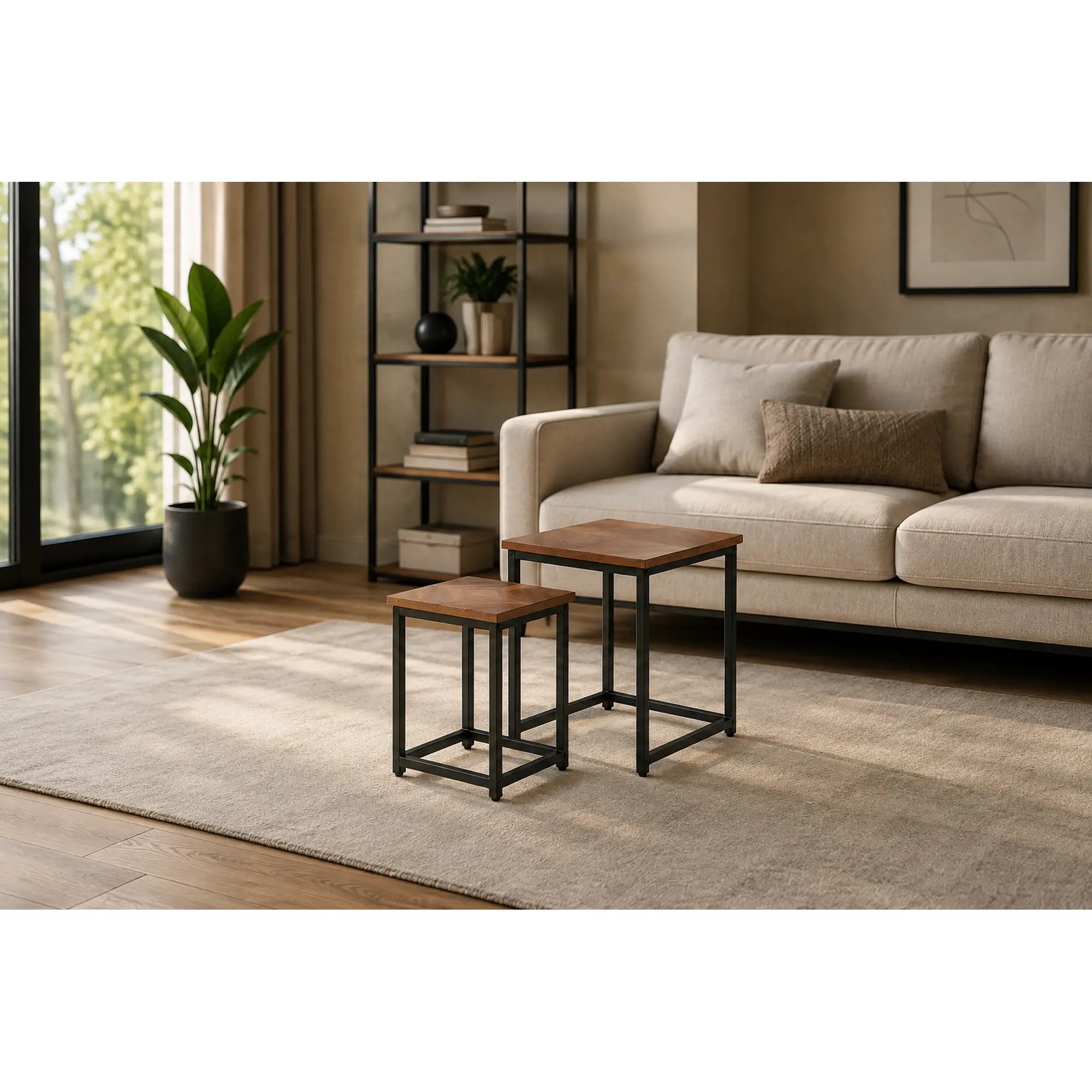 Set 2 masute cafea ELZA, nuc/negru