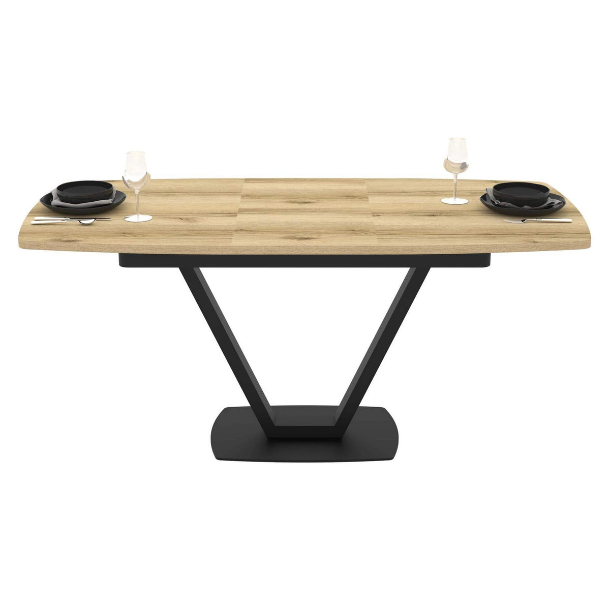 Masa extensibila NIKA, stejar/negru, ceramica/metal, 125/165x80x75 cm