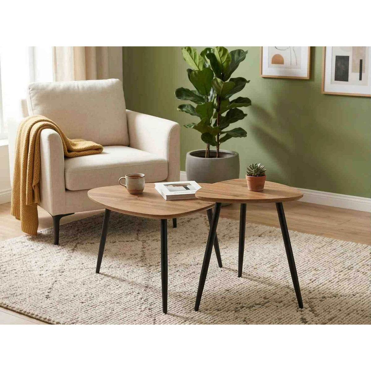 Set 2 masute cafea TWIN, stejar artisan/negru