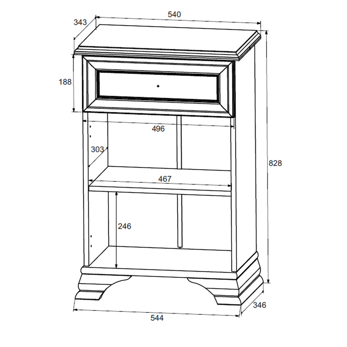 Comoda alba cu picioare IDENTO, PAL/MDF, 54x35x83 cm