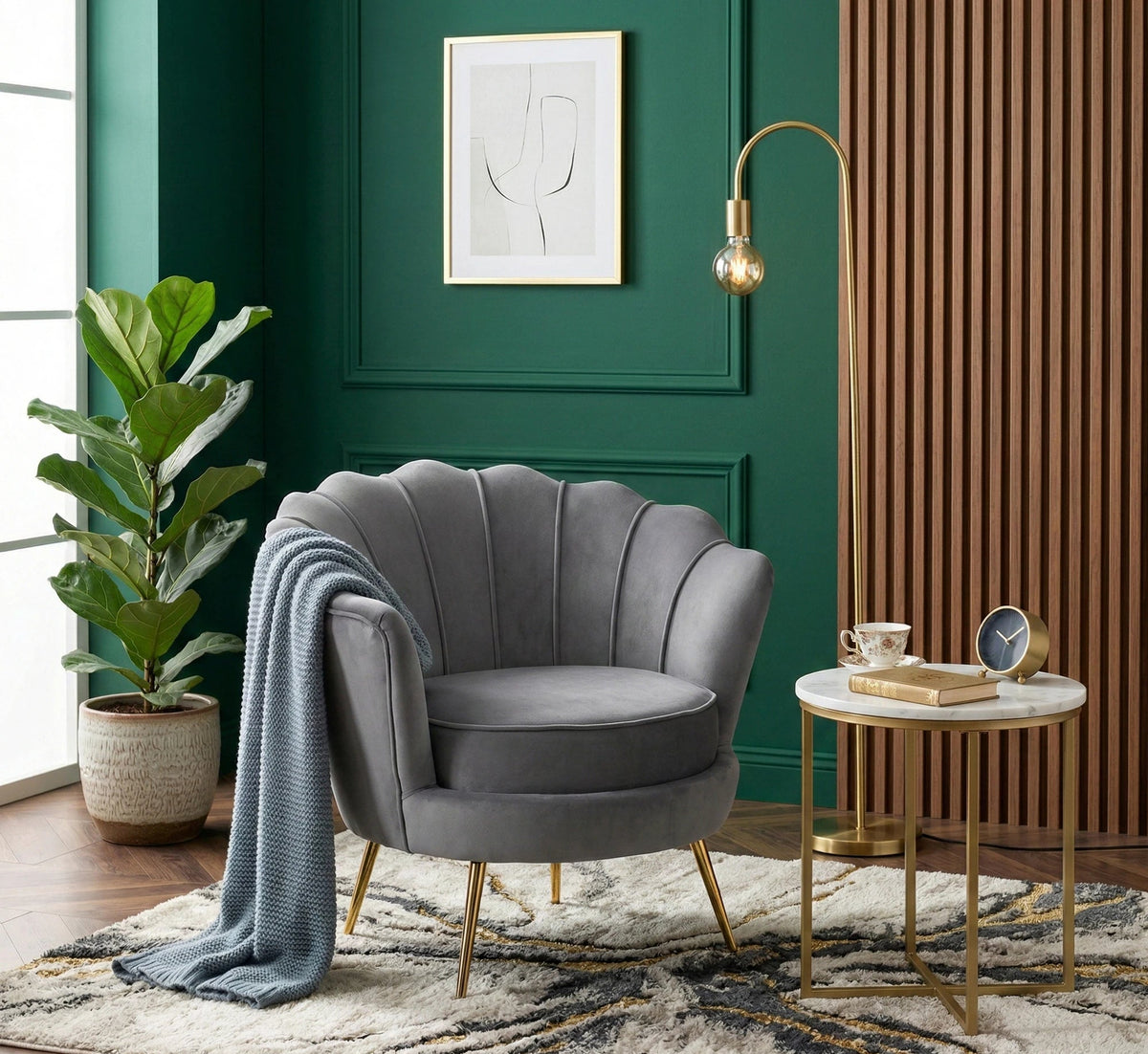 Fotoliu AMORINITO, stofa catifelata gri 81x77x77 cm