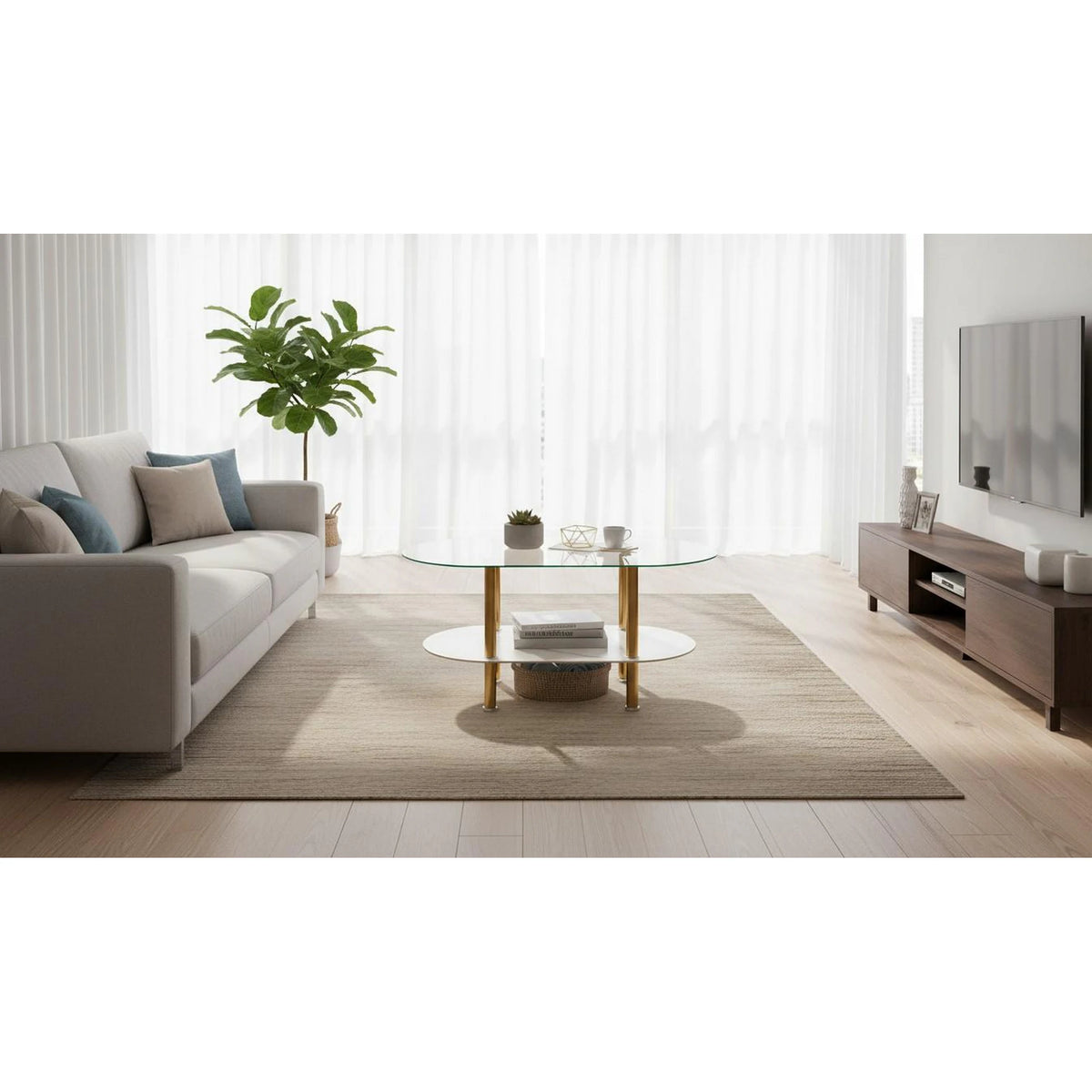 Masuta DUCAT, transparent/auriu, sticla/otel, 100x50x51 cm