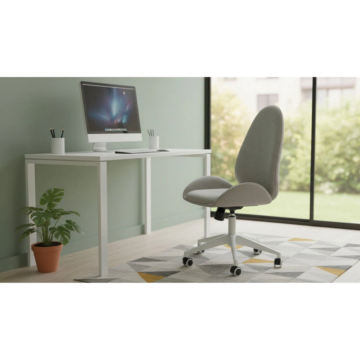 Scaun de birou FALCAO, gri/alb, stofa clasica, 54x58x101/111 cm