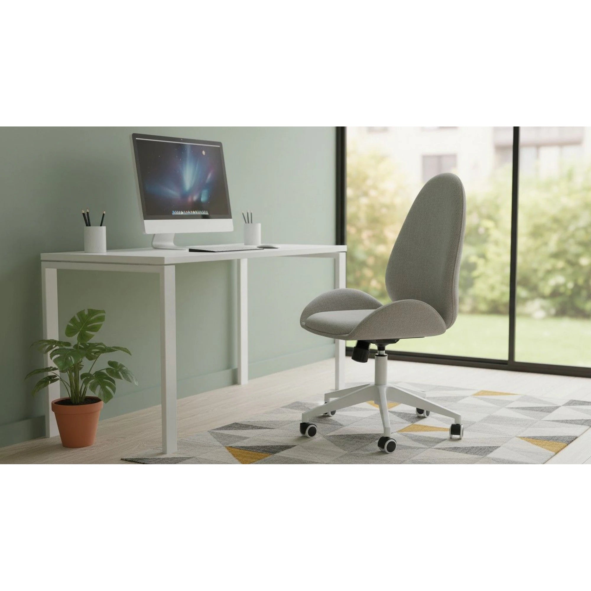 Scaun de birou FALCAO, gri/alb, stofa clasica, 54x58x101/111 cm