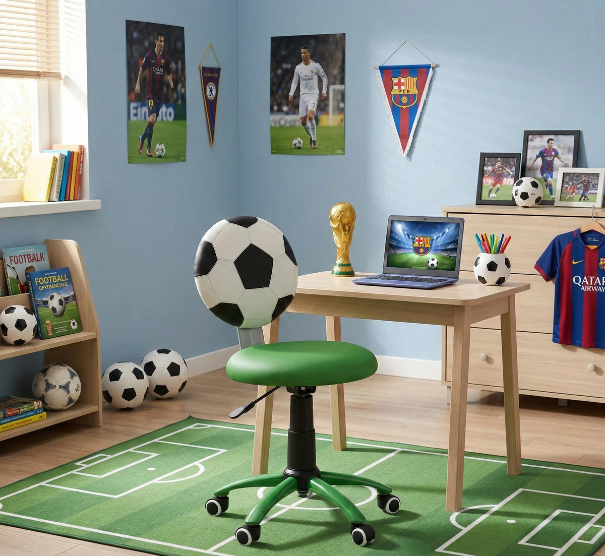 Scaun de birou pentru copii GOL, verde/alb/negru, piele ecologica, 39x52x75/85 cm