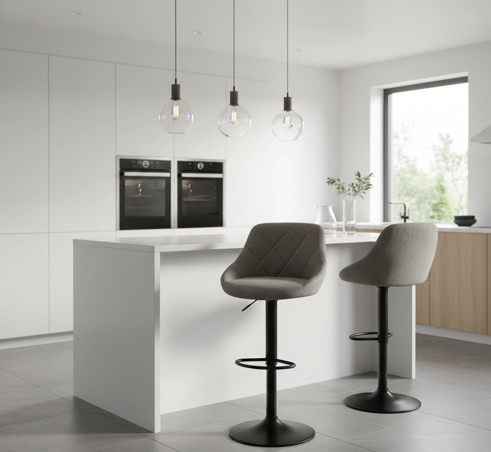 Scaun bar H101, stofa catifelata gri - Bluvel 14, 47x45x106 cm