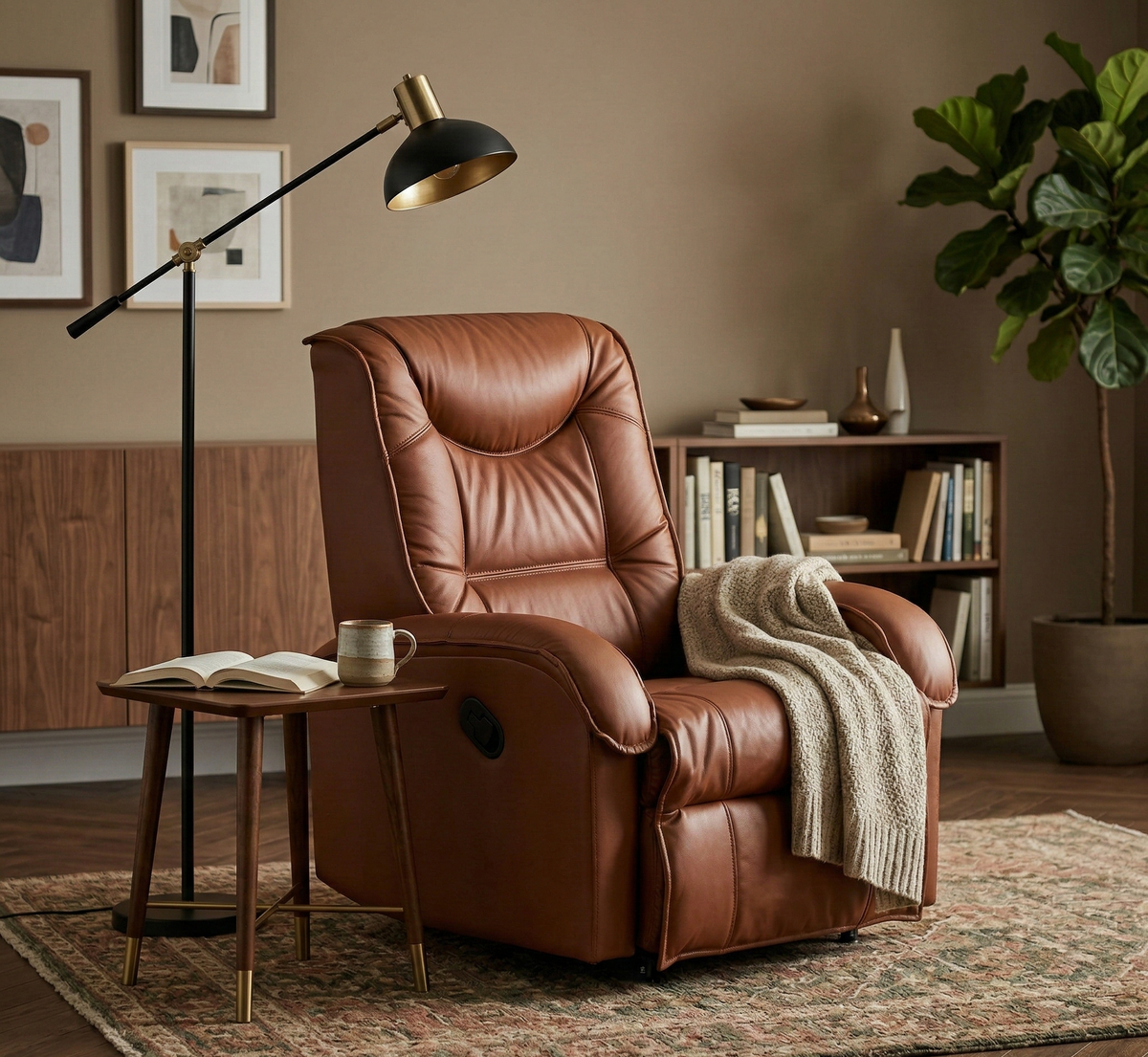 Fotoliu JEFF, maro/crom, piele ecologica/metal, 85x93/163x83/101 cm